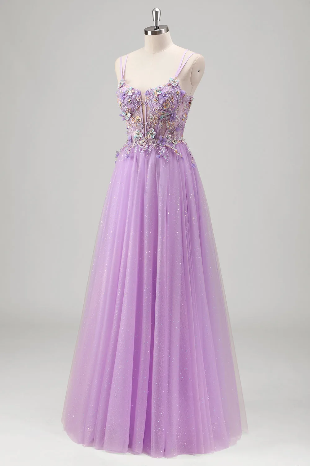 Sparkly Beaded Lilac Floral Appliques Corset Prom Dress sold by Zapaka product image thumbnail 3