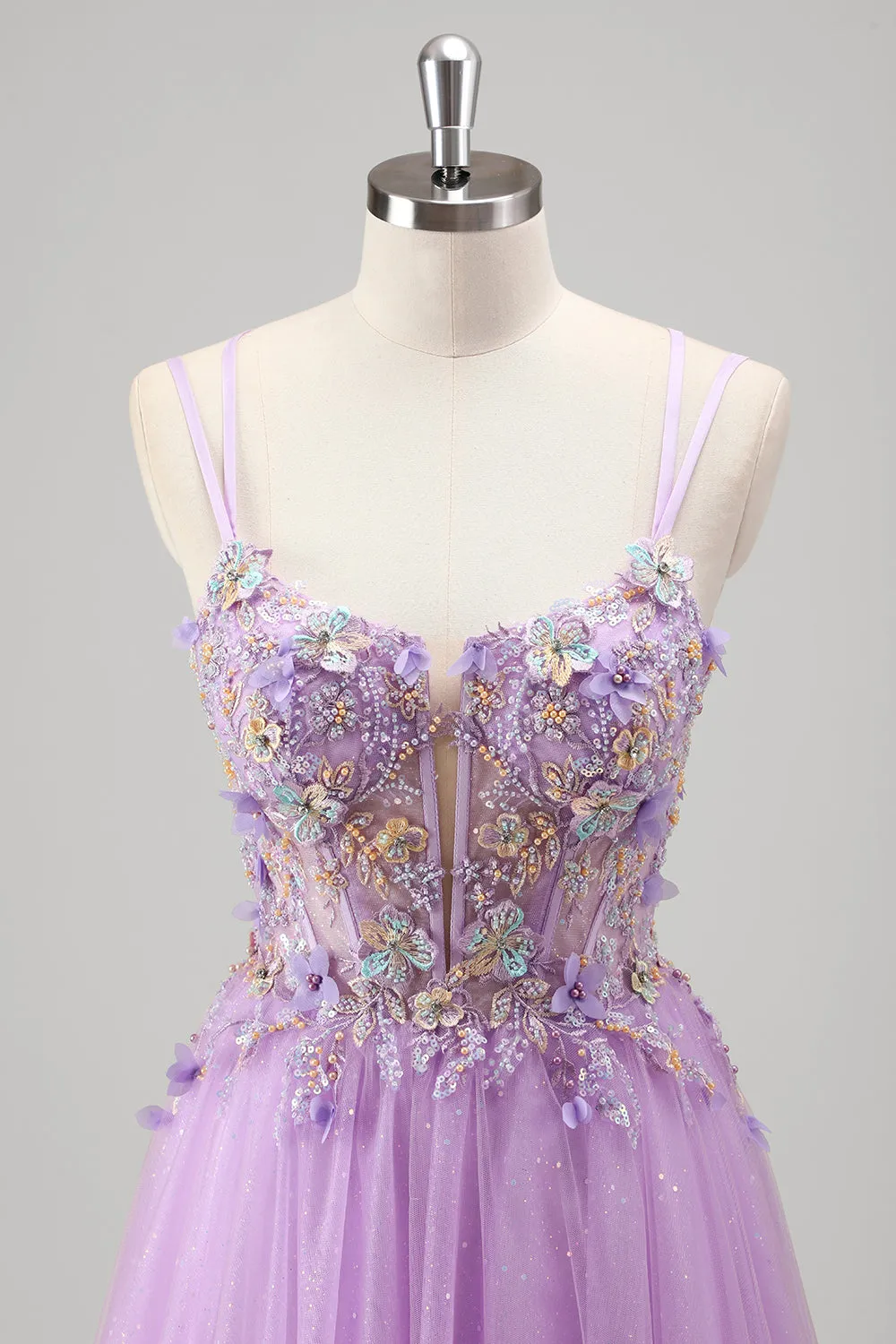 Sparkly Beaded Lilac Floral Appliques Corset Prom Dress sold by Zapaka product image thumbnail 4
