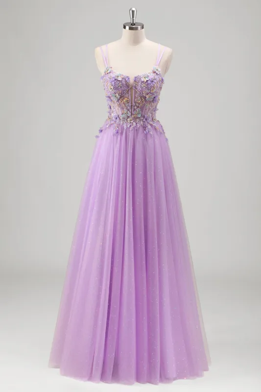 Sparkly Beaded Lilac Floral Appliques Corset Prom Dress sold by Zapaka