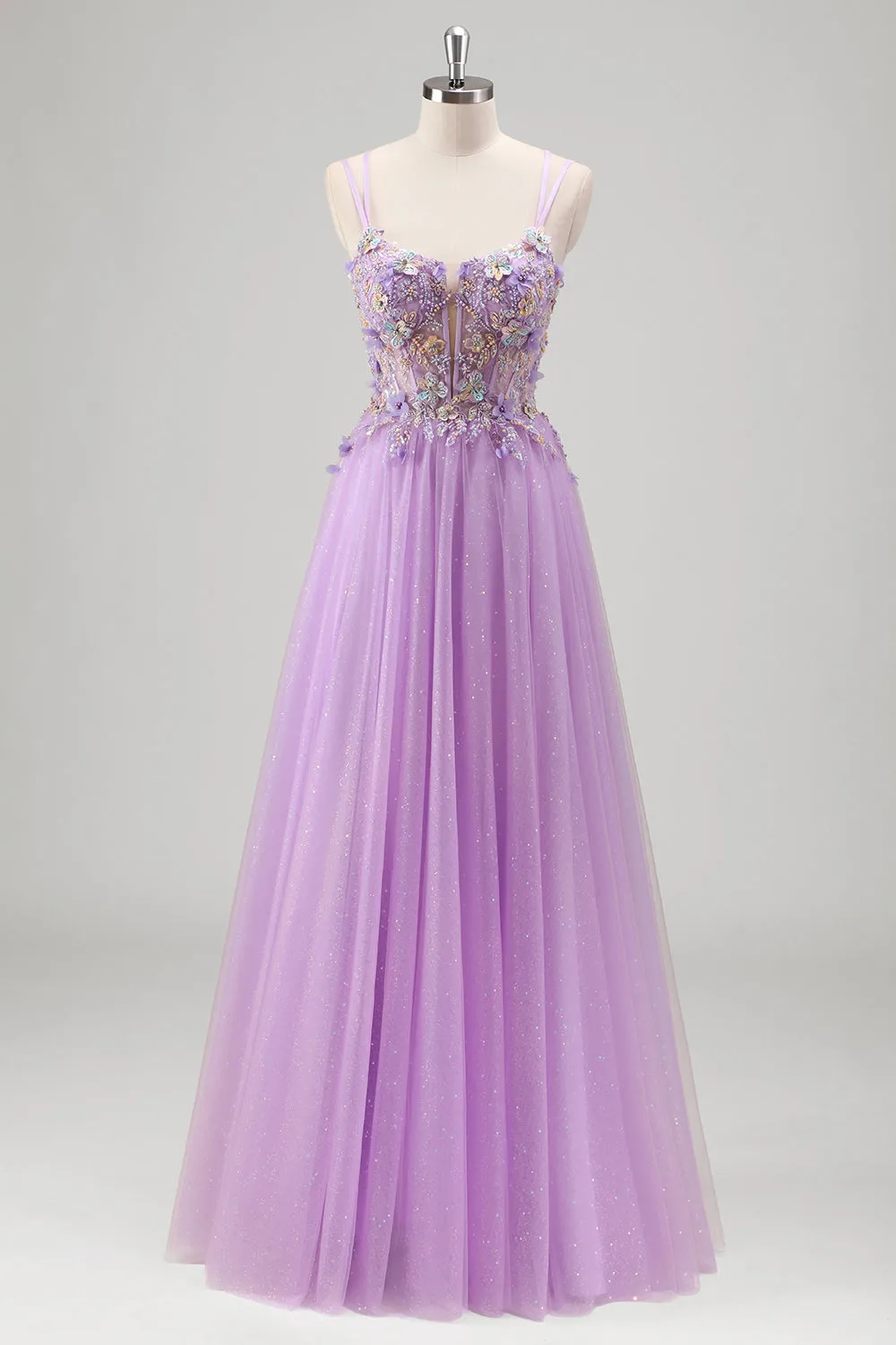 Sparkly Beaded Lilac Floral Appliques Corset Prom Dress sold by Zapaka