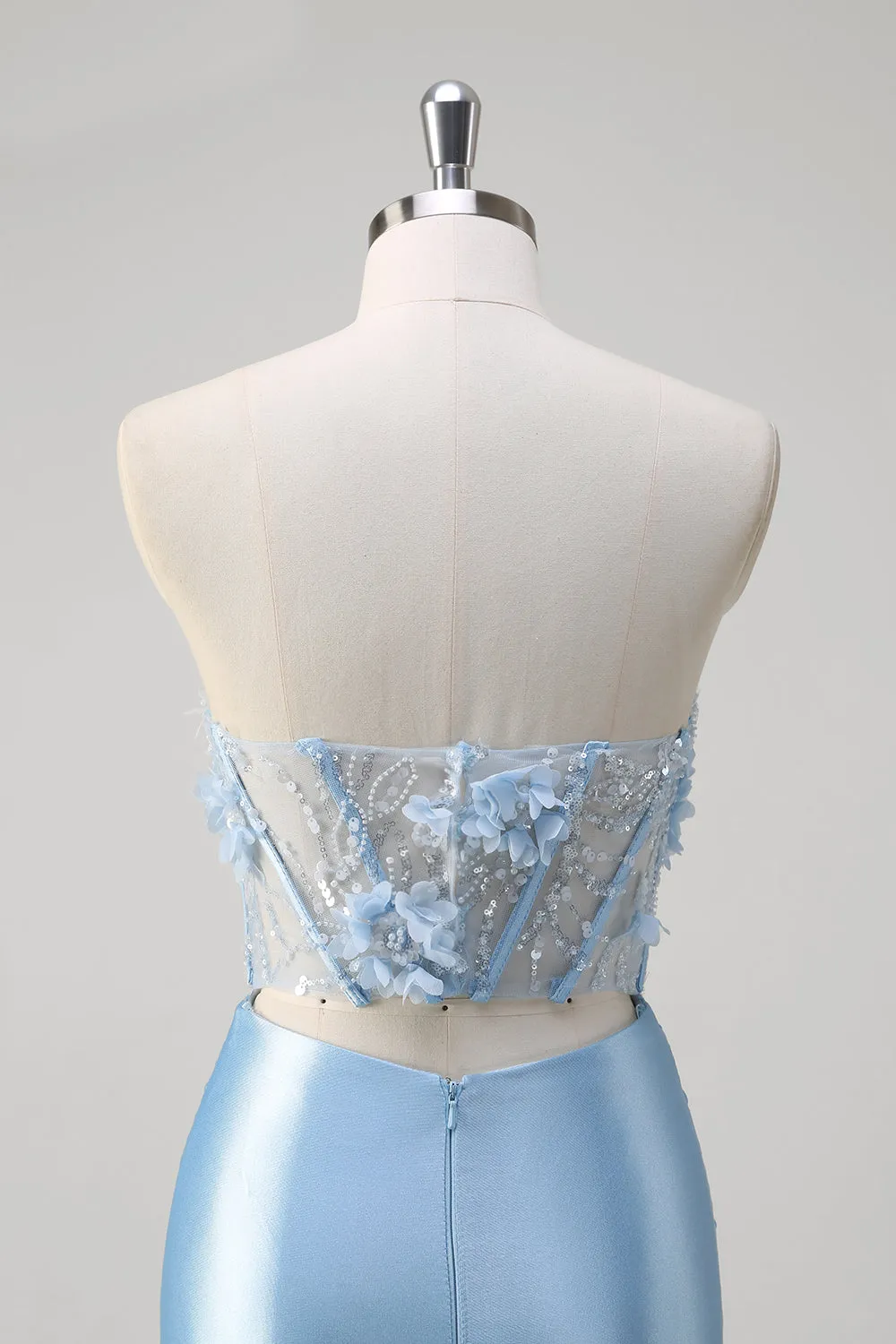 Blue Mermaid Floral Strapless Corset Long Prom Dress With Slit sold by Zapaka product image thumbnail 5