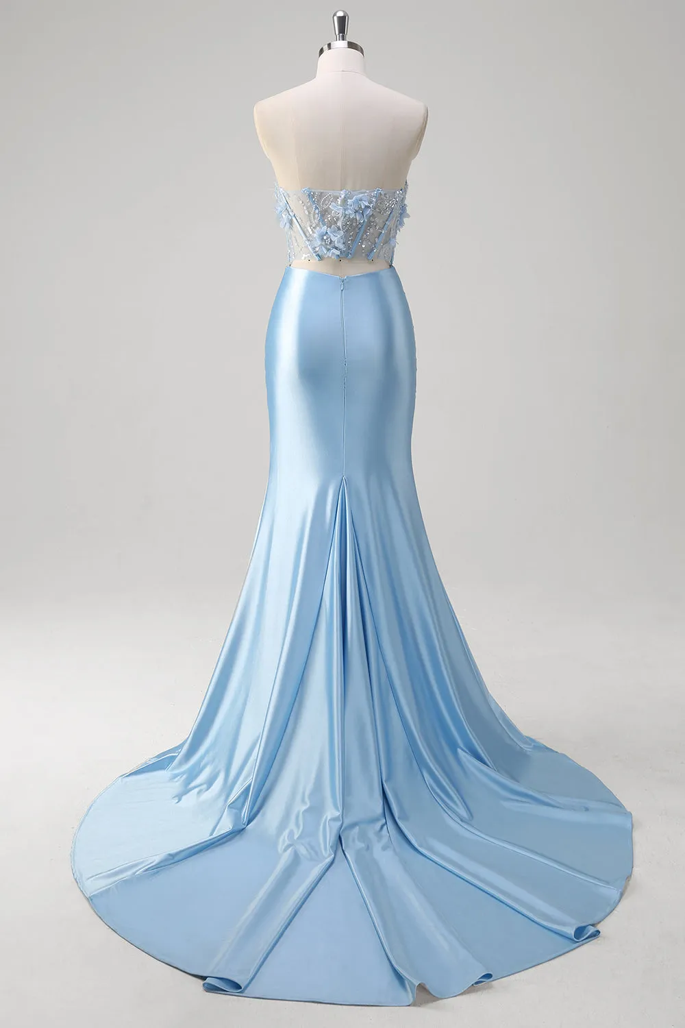 Blue Mermaid Floral Strapless Corset Long Prom Dress With Slit sold by Zapaka product image thumbnail 2