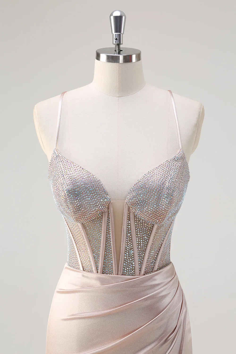 Blush Spaghetti Straps Mermaid Corset Beaded Long Prom Dress sold by Zapaka product image thumbnail 4