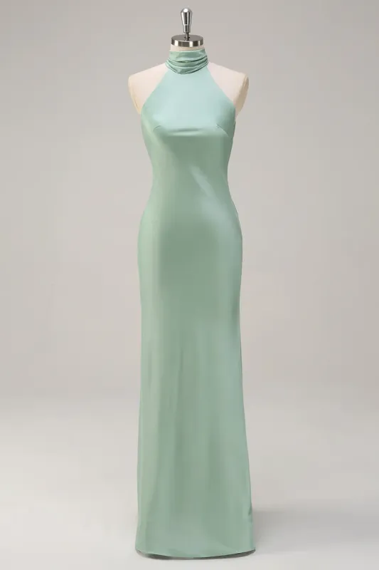 Agave Mermaid Halter Open Back Long Bridesmaid Dress sold by Zapaka