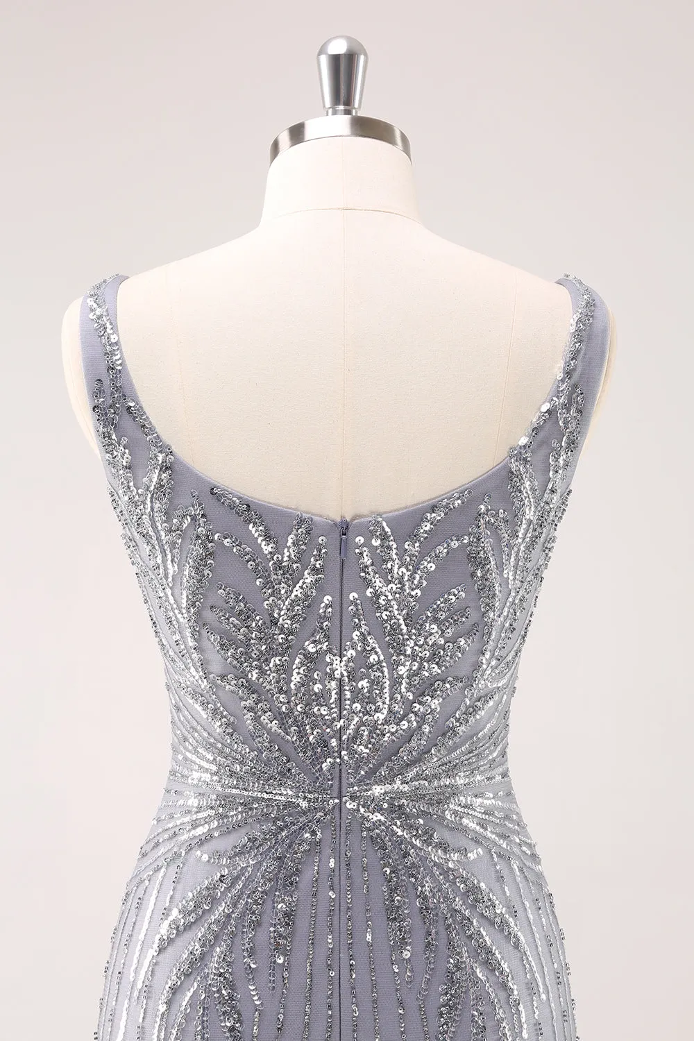 Sparkly Grey Square Neck Short Tight Homecoming Dress with Sequins sold by Zapaka product image thumbnail 5