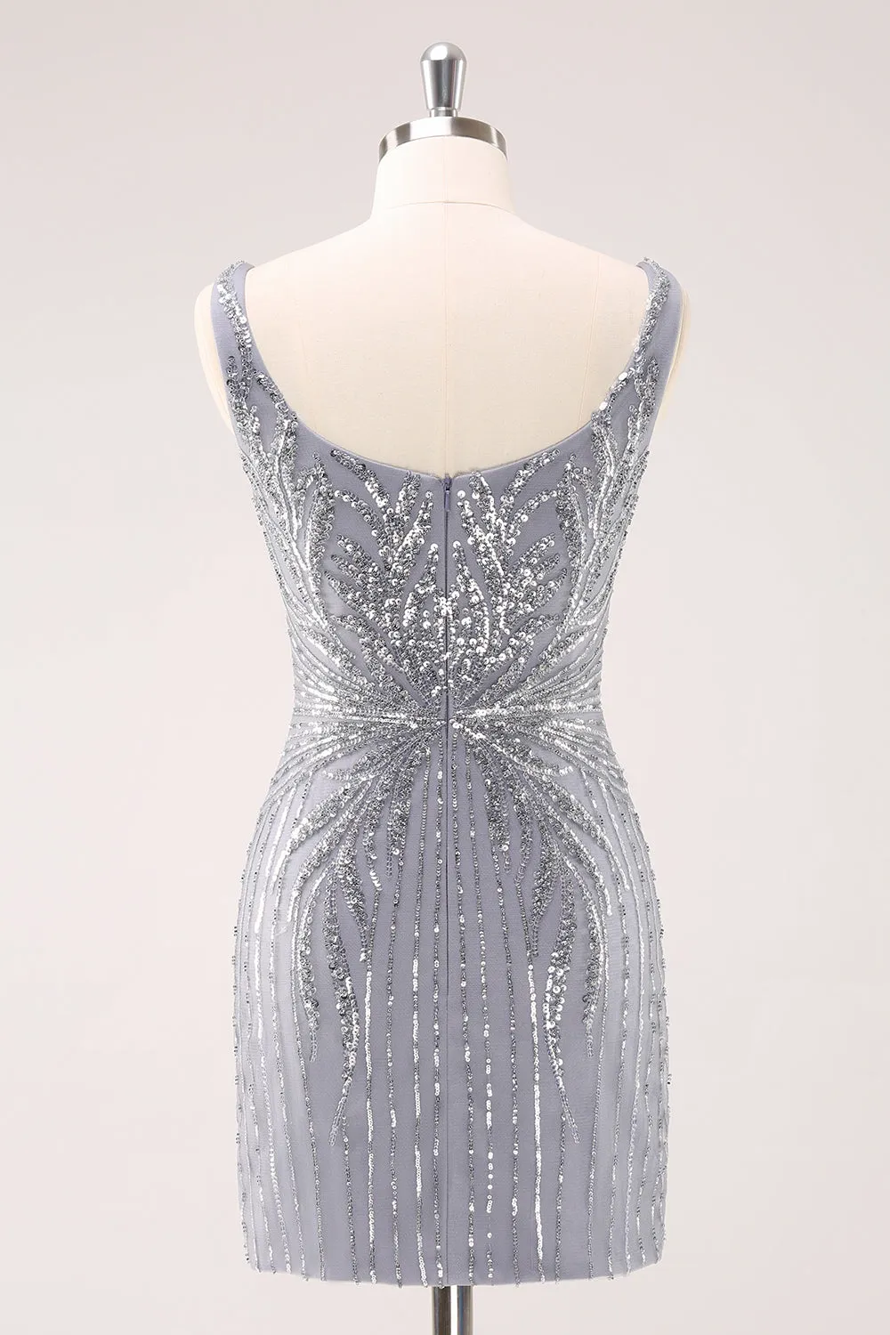 Sparkly Grey Square Neck Short Tight Homecoming Dress with Sequins sold by Zapaka product image thumbnail 2