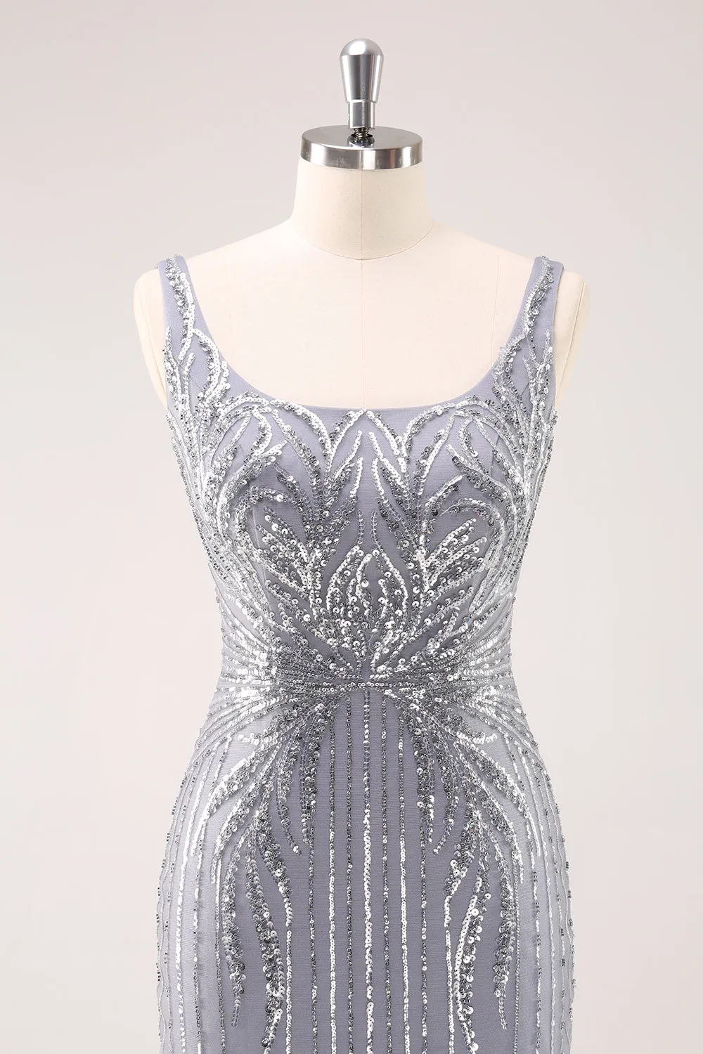 Sparkly Grey Square Neck Short Tight Homecoming Dress with Sequins sold by Zapaka product image thumbnail 4
