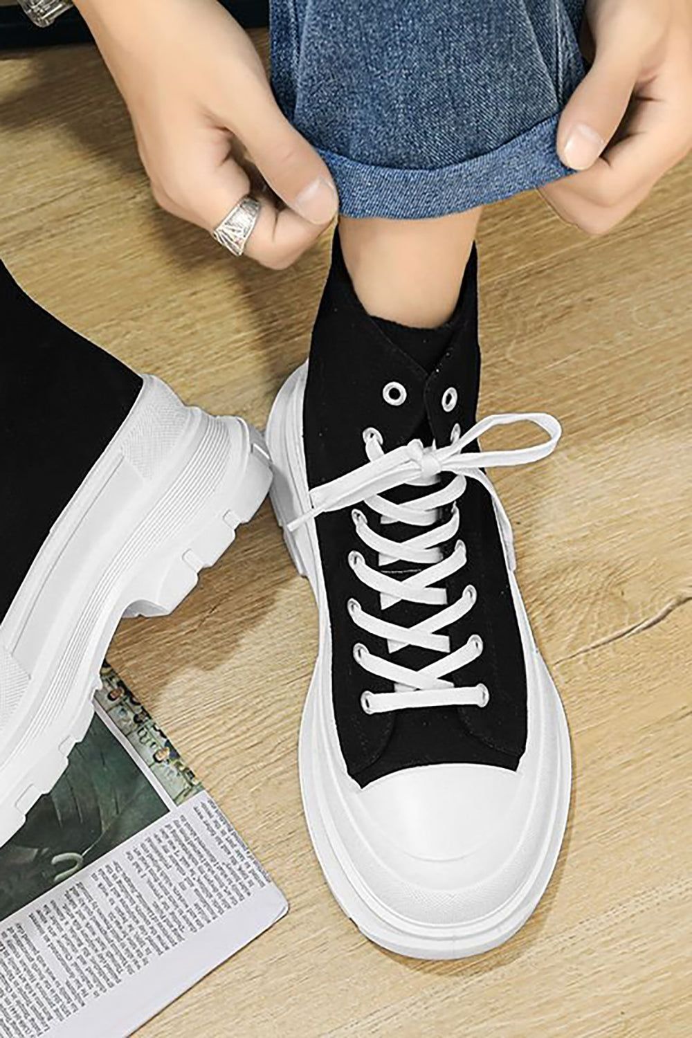 Men's Black High Top Platform Walking Canvas Sneakers sold by Zapaka product image thumbnail 2