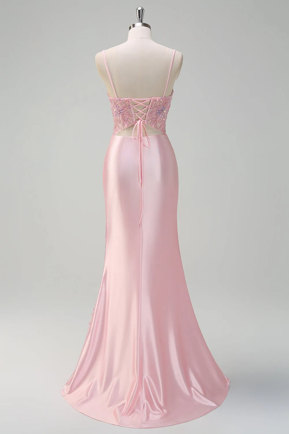 Sparkly Sequins Light Pink Mermaid Ruched Corset Prom Dress with Slit sold by Zapaka product image thumbnail 2