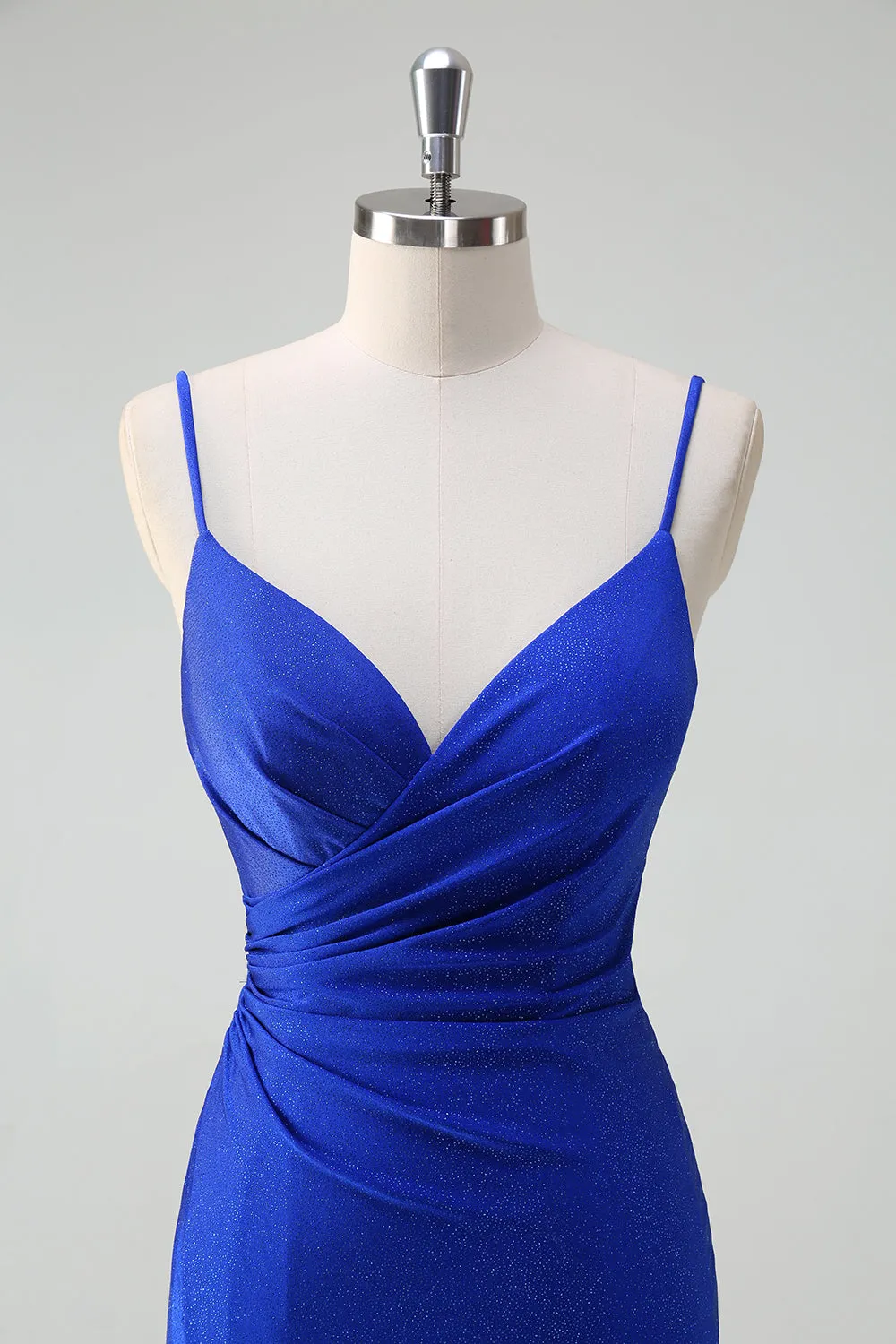 Glitter Royal Blue Mermaid Spaghetti Straps Ruched Long Prom Dress With Slit sold by Zapaka product image thumbnail 4