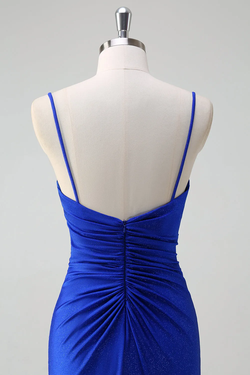 Glitter Royal Blue Mermaid Spaghetti Straps Ruched Long Prom Dress With Slit sold by Zapaka product image thumbnail 5