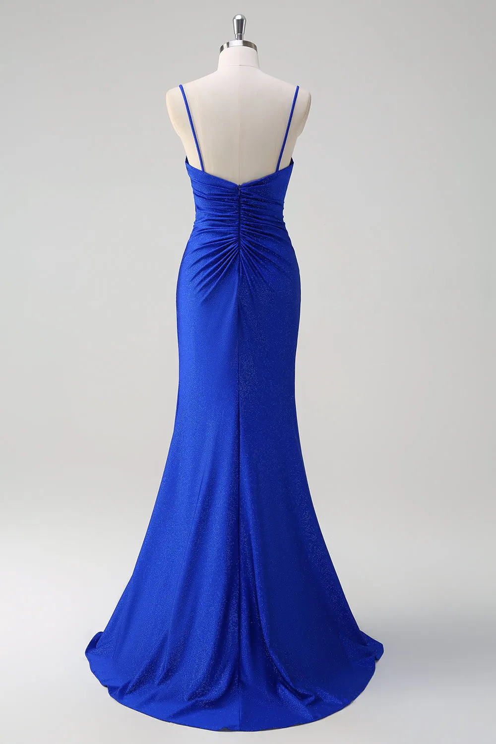 Glitter Royal Blue Mermaid Spaghetti Straps Ruched Long Prom Dress With Slit sold by Zapaka product image thumbnail 2