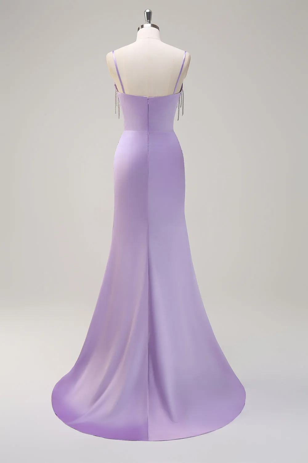 Lilac Mermaid Spaghetti Straps Ruched Corset Long Prom Dress With Beading sold by Zapaka product image thumbnail 2