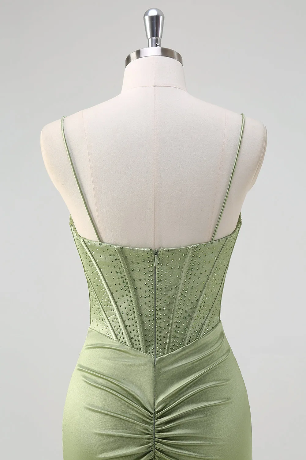 Green Mermaid Spaghetti Straps Corset Long Beaded Prom Dress With Slit sold by Zapaka product image thumbnail 5