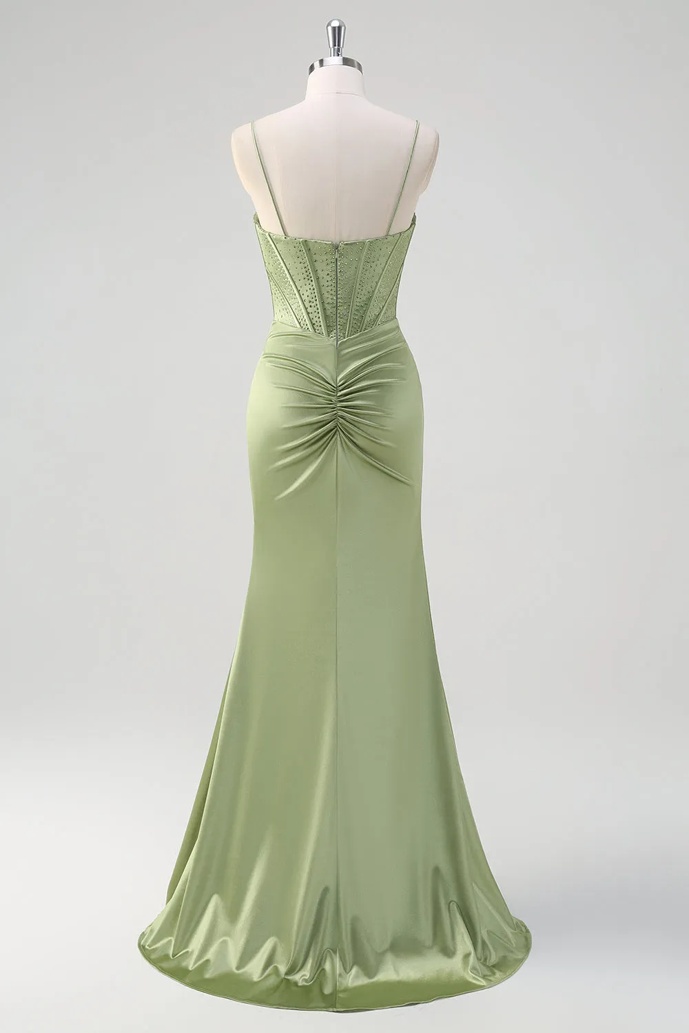 Green Mermaid Spaghetti Straps Corset Long Beaded Prom Dress With Slit sold by Zapaka product image thumbnail 2
