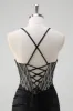 Sparkly Black Mermaid Halter Neck Beaded Long Prom Dress With Slit sold by Zapaka