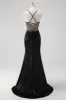 Sparkly Black Mermaid Halter Neck Beaded Long Prom Dress With Slit sold by Zapaka
