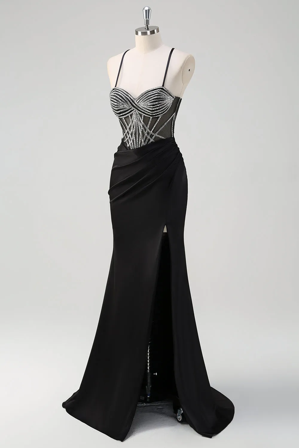 Sparkly Black Mermaid Halter Neck Beaded Long Prom Dress With Slit sold by Zapaka product image thumbnail 3