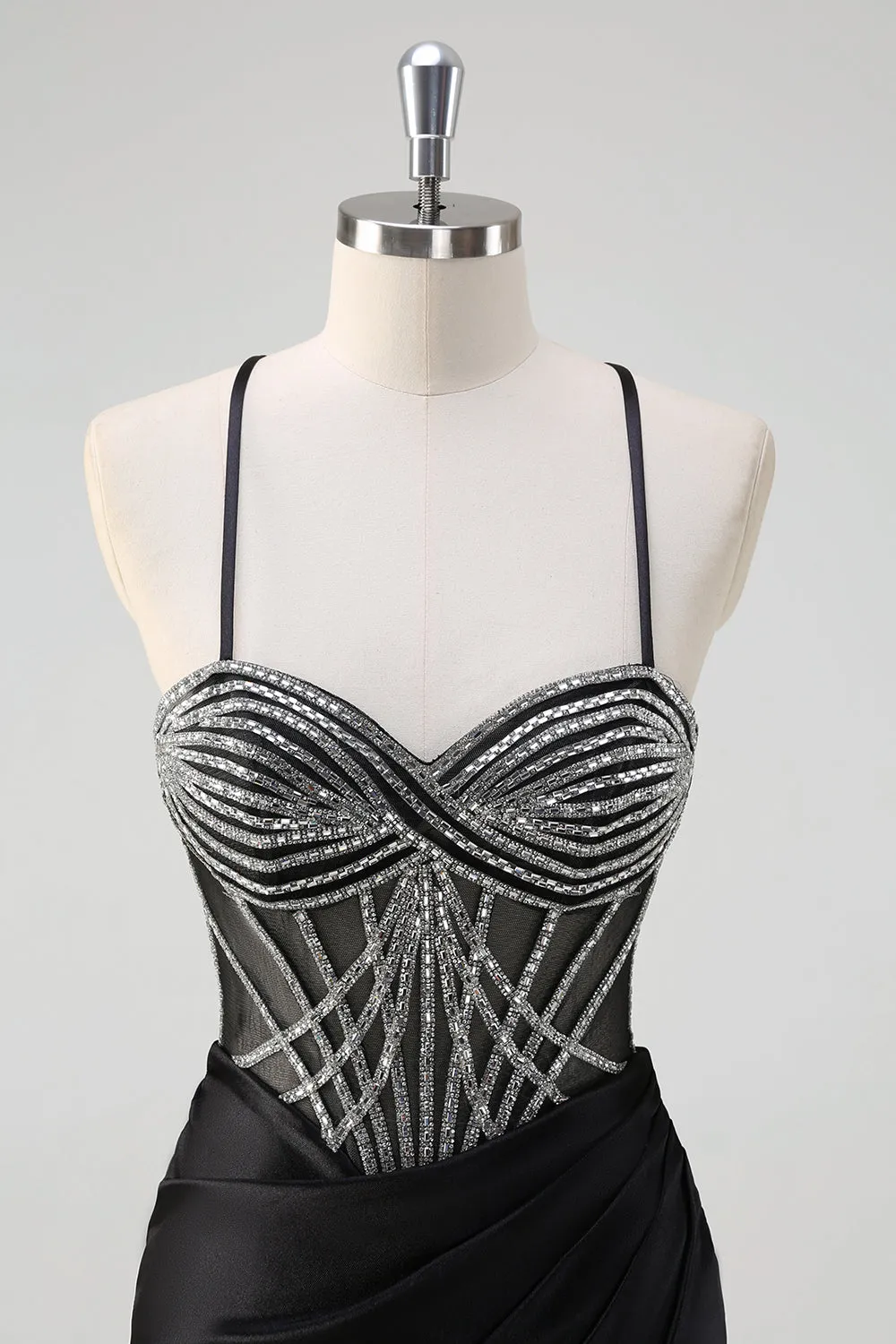 Sparkly Black Mermaid Halter Neck Beaded Long Prom Dress With Slit sold by Zapaka product image thumbnail 4