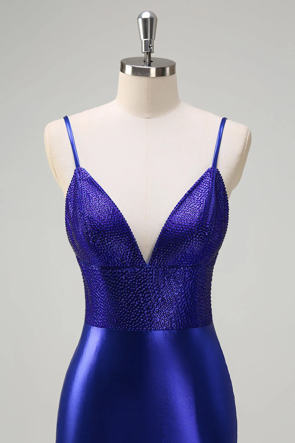 Royal Blue Mermaid V-Neck Beaded Satin Prom Dress With Open Back sold by Zapaka product image thumbnail 4