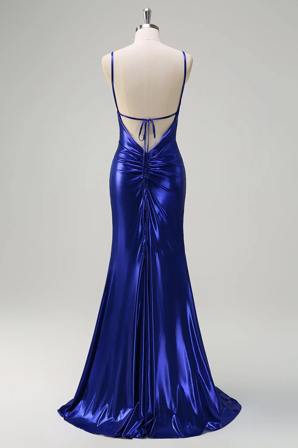 Royal Blue Mermaid V-Neck Beaded Satin Prom Dress With Open Back sold by Zapaka product image thumbnail 2