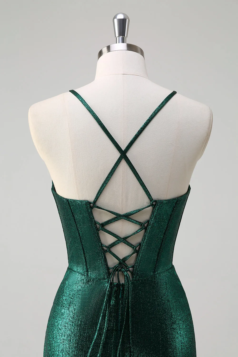 Glitter Dark Green Mermaid Corset Ruched Metallic Prom Dress with Slit sold by Zapaka product image thumbnail 5