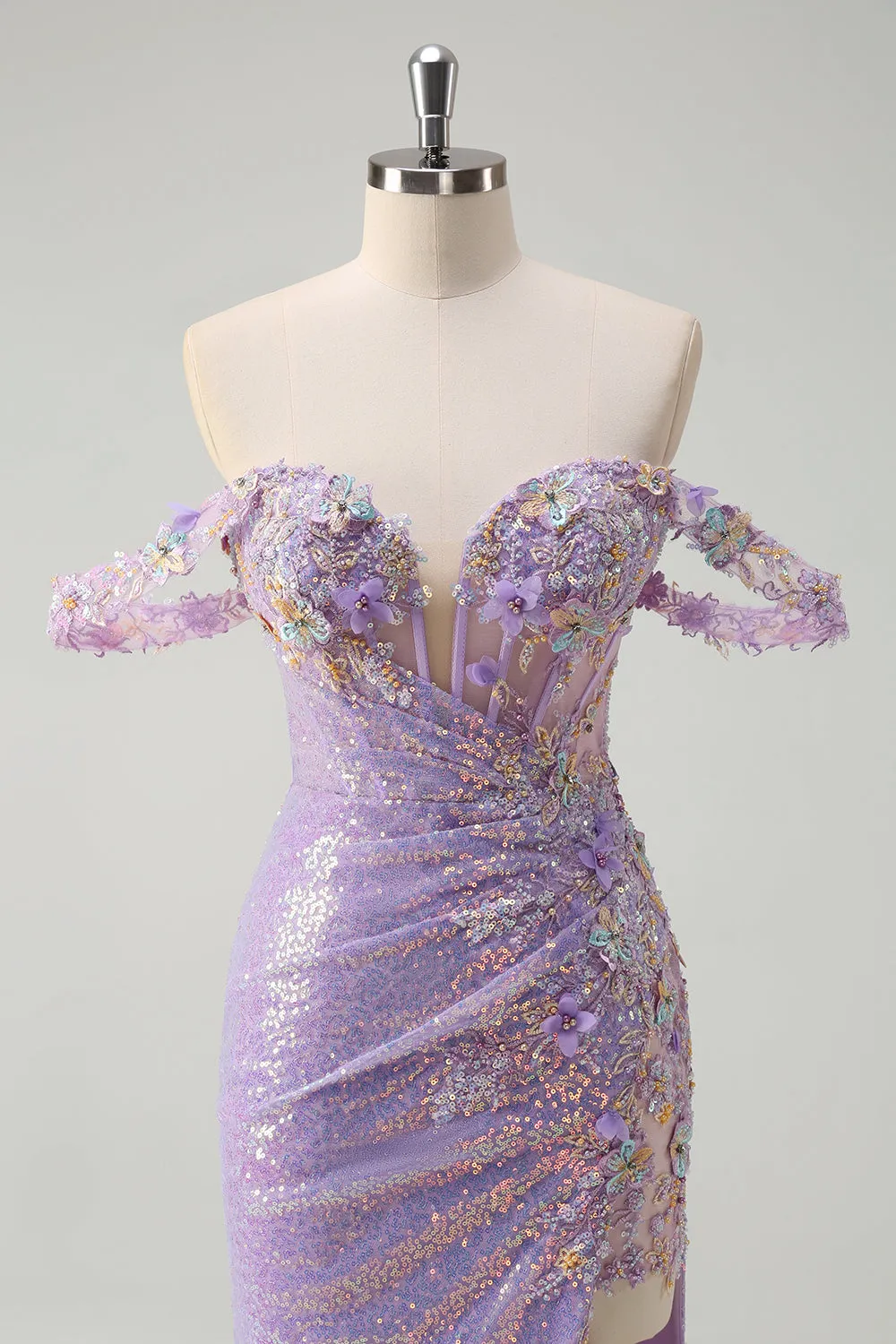 Sparkly Light Purple Mermaid Off The Shoulder Sequin Prom Dress with Slit sold by Zapaka product image thumbnail 4