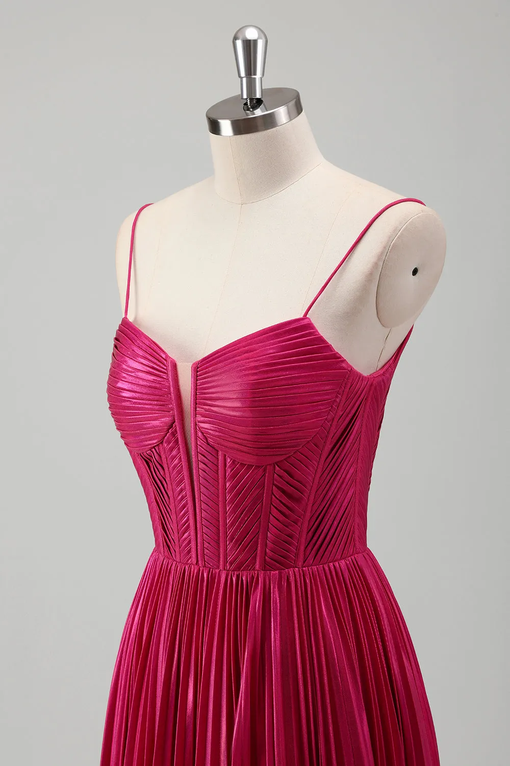 Fuchsia A Line Spaghetti Straps Corset Pleated Prom Dress with Lace Up Back sold by Zapaka product image thumbnail 5
