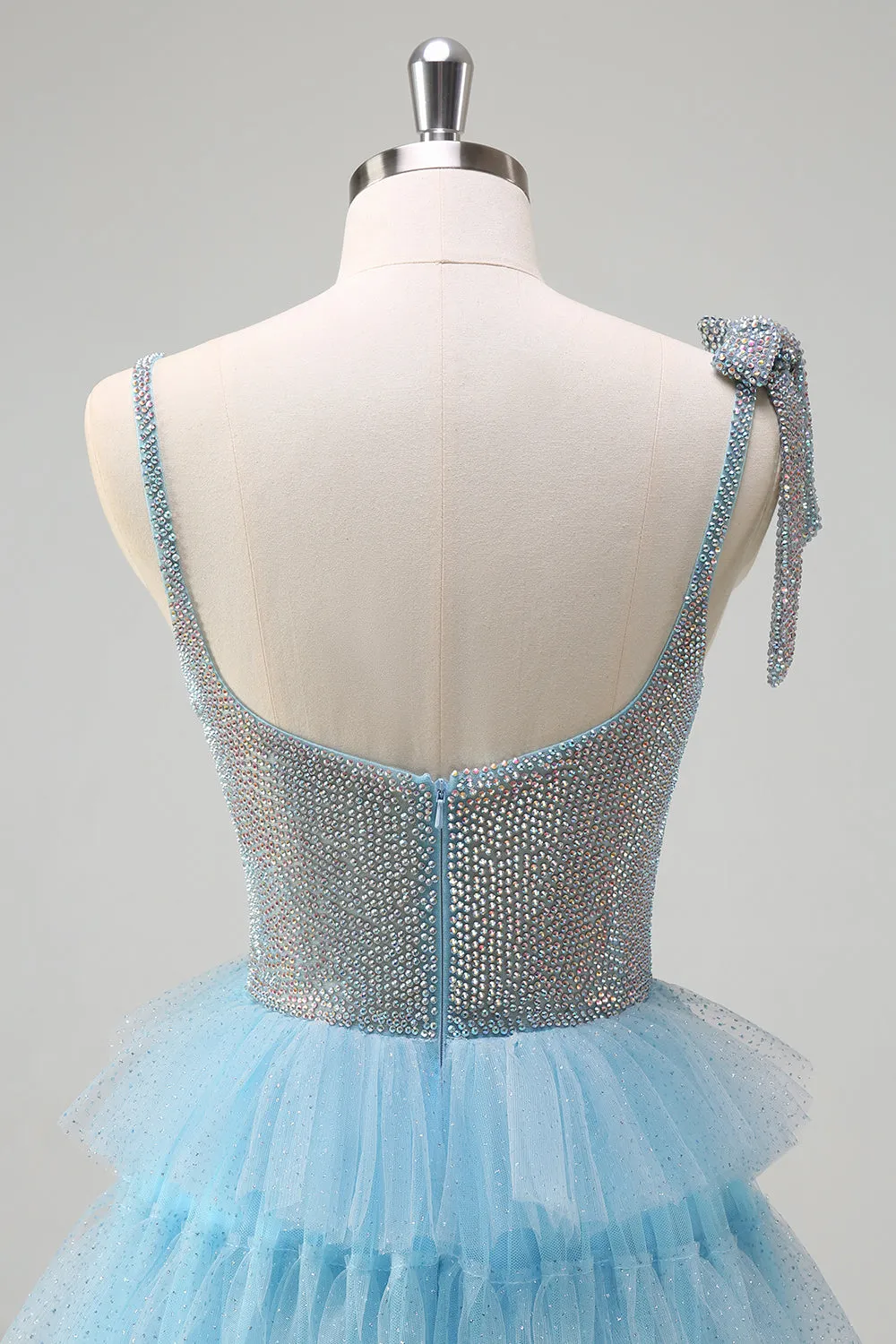 Sparkly Light Blue A-Line Ruffled Beaded Prom Dress with Slit sold by Zapaka product image thumbnail 5