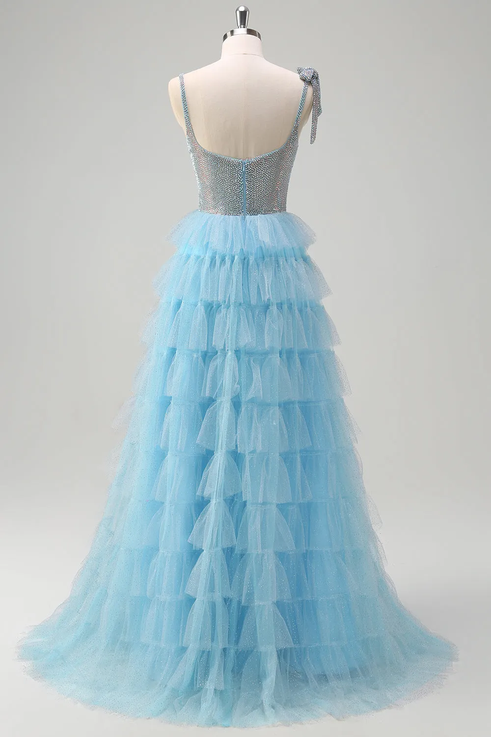 Sparkly Light Blue A-Line Ruffled Beaded Prom Dress with Slit sold by Zapaka product image thumbnail 2