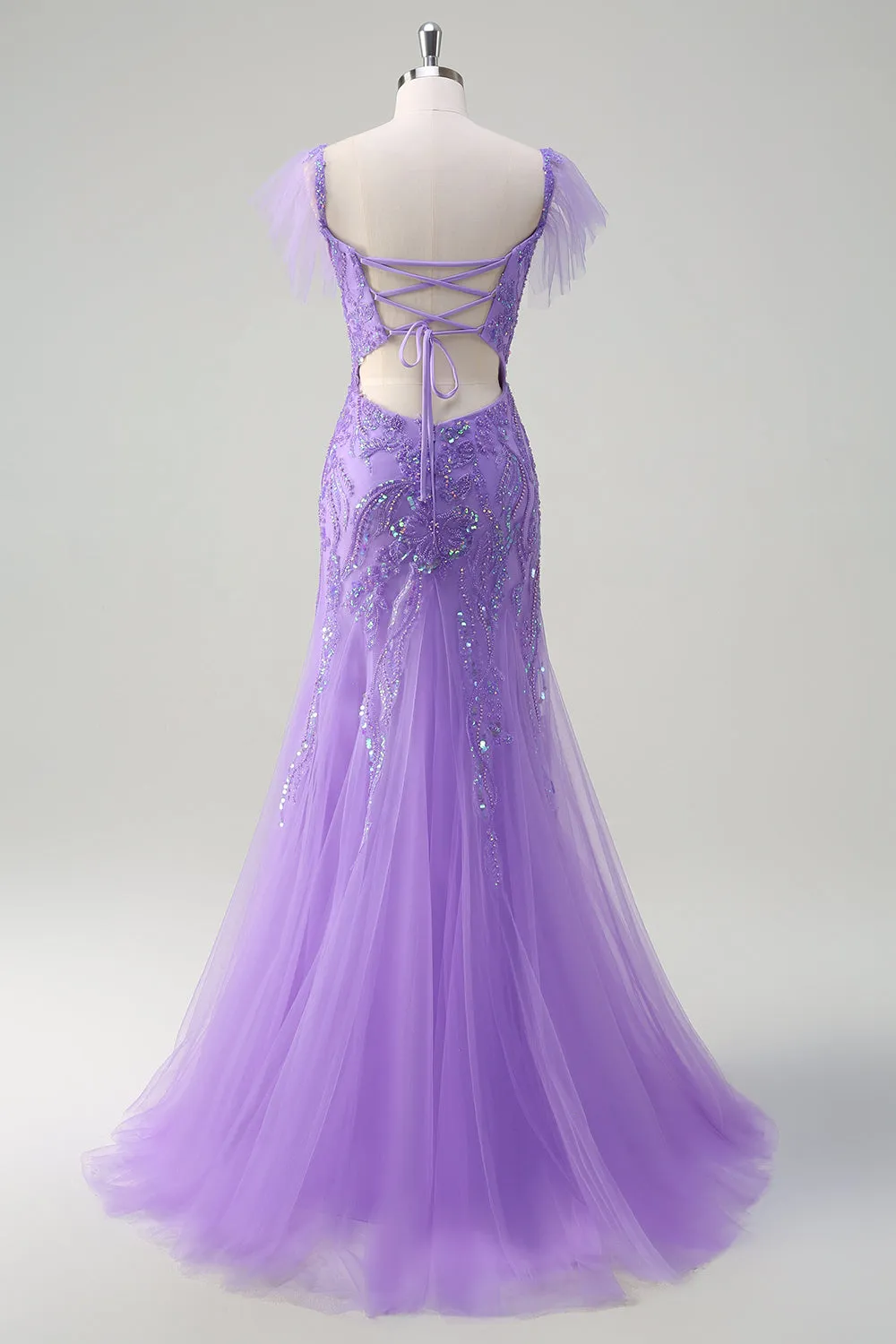 Sparkly Purple Tulle Mermaid Off the Shoulder Sequin Prom Dress with Slit sold by Zapaka product image thumbnail 2