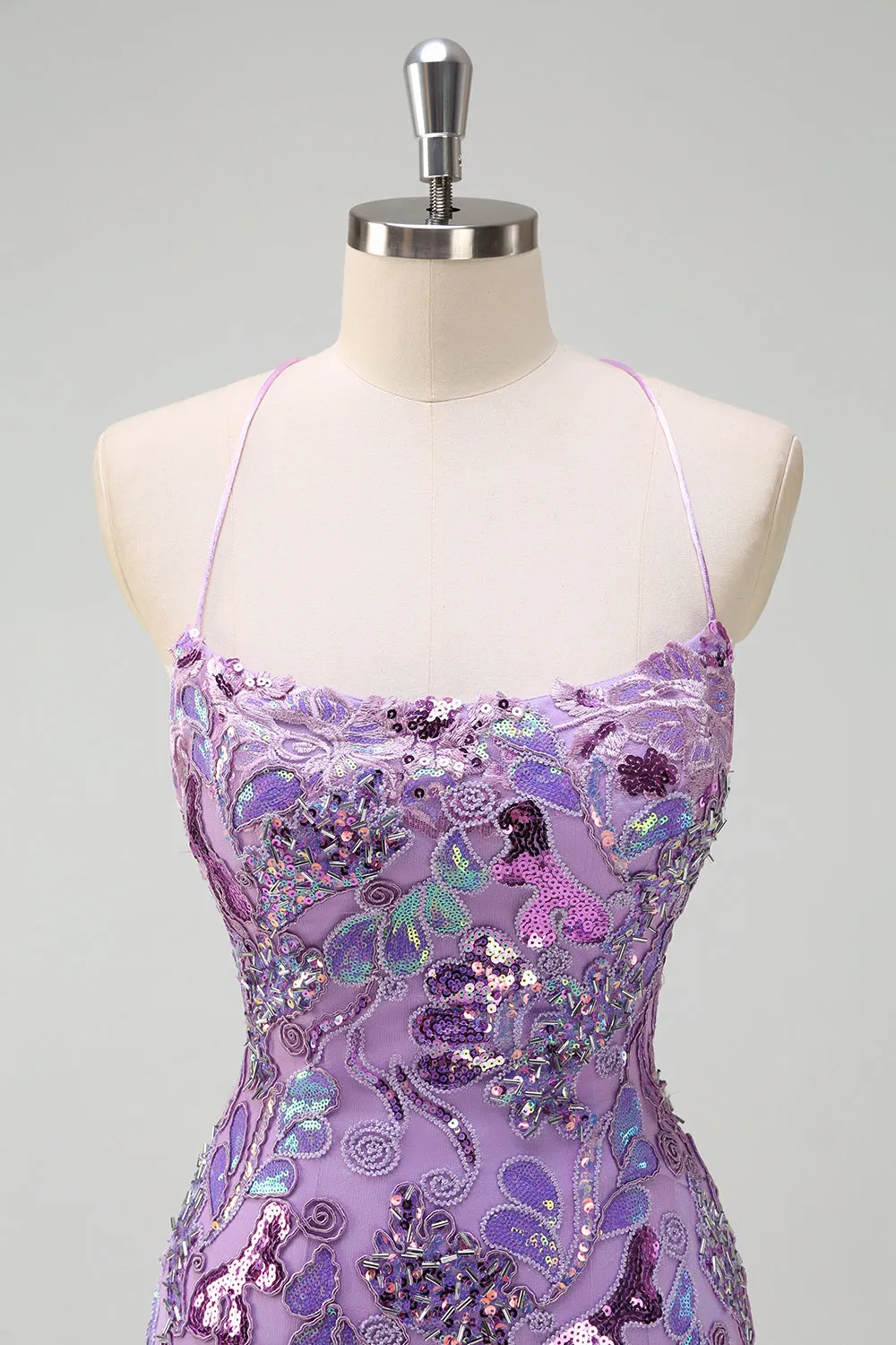 Sparkly Purple Mermaid Spaghetti Straps Sequin Prom Dress with Slit sold by Zapaka product image thumbnail 4