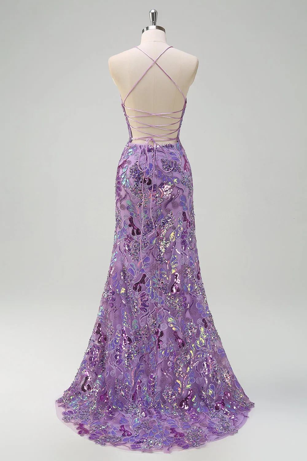 Sparkly Purple Mermaid Spaghetti Straps Sequin Prom Dress with Slit sold by Zapaka product image thumbnail 2