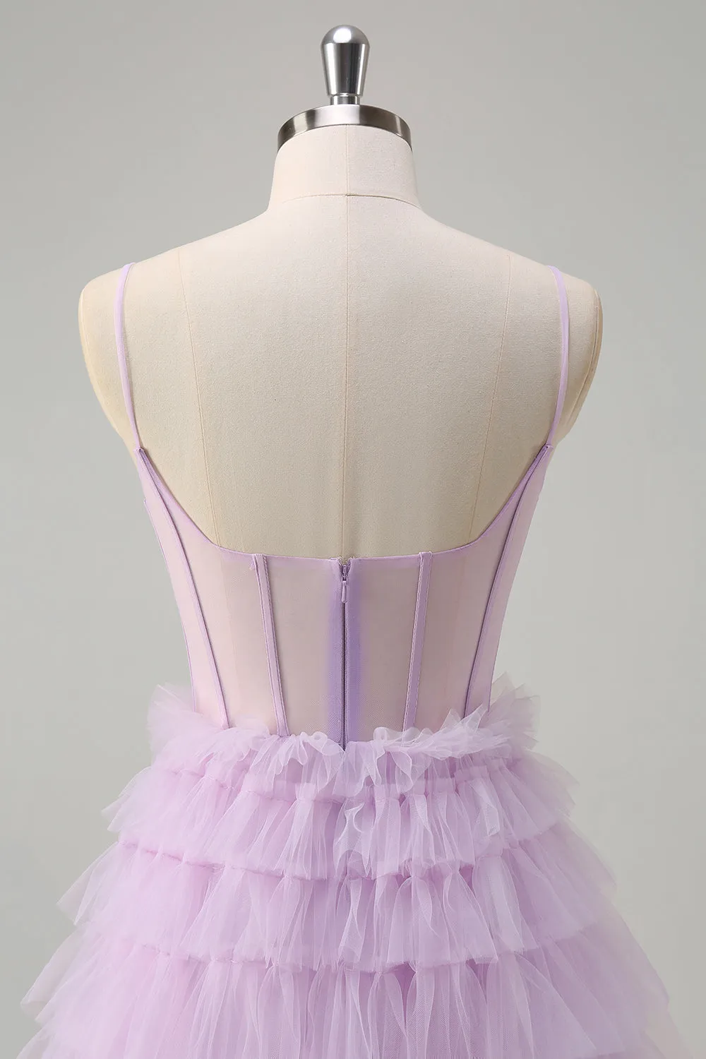 Light Purple A-Line Tiered Corset Sheer Long Prom Dress with Ruffles sold by Zapaka product image thumbnail 5