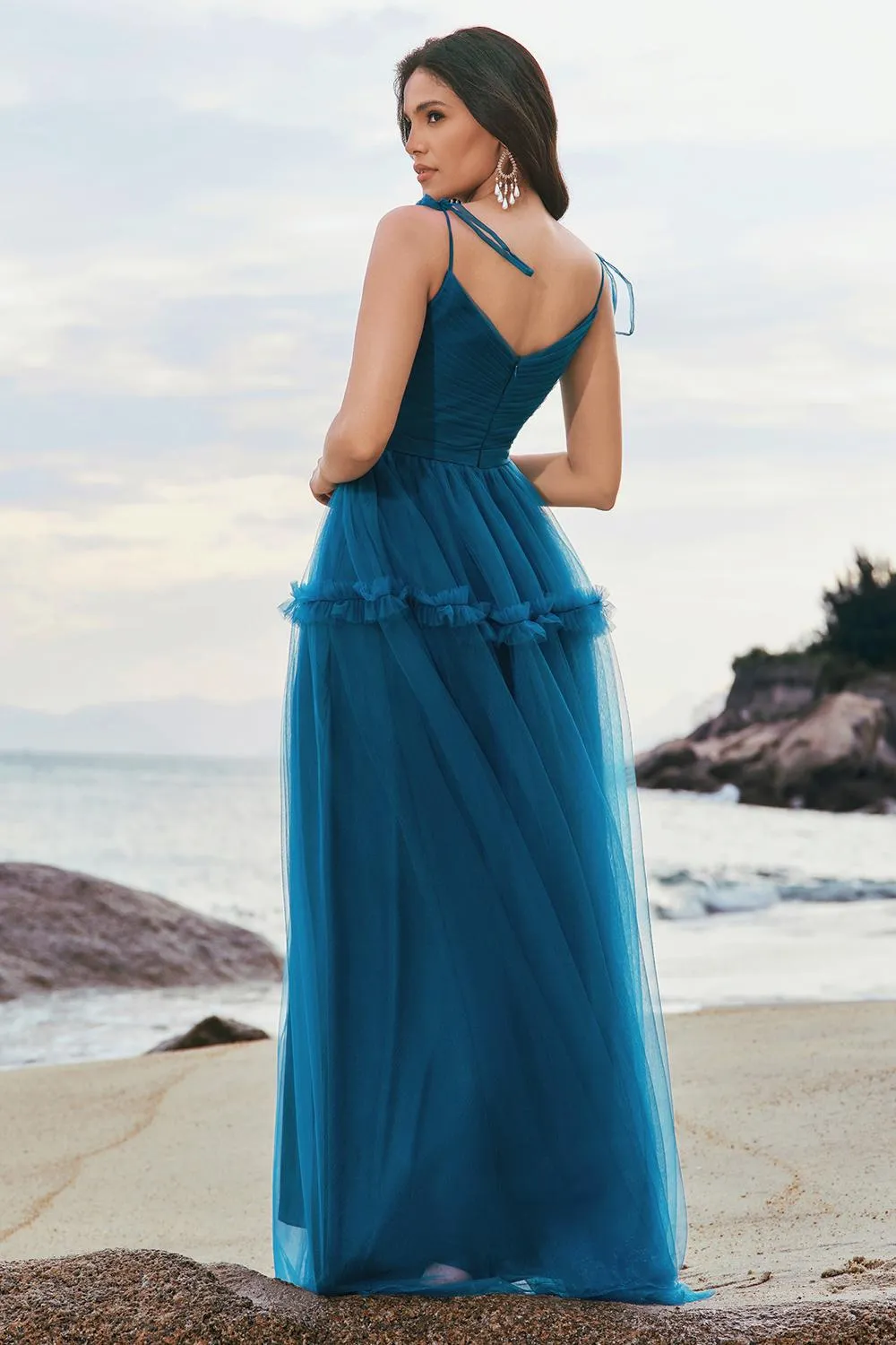 Dark Blue A-Line Spaghetti Straps Pleated Long Bridesmaid Dress sold by Zapaka product image thumbnail 2