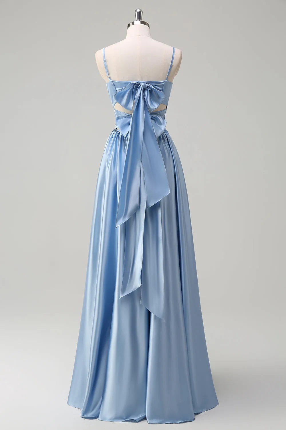Sky Blue Spaghetti Straps A-Line Long Bridesmaid Dress sold by Zapaka product image thumbnail 2
