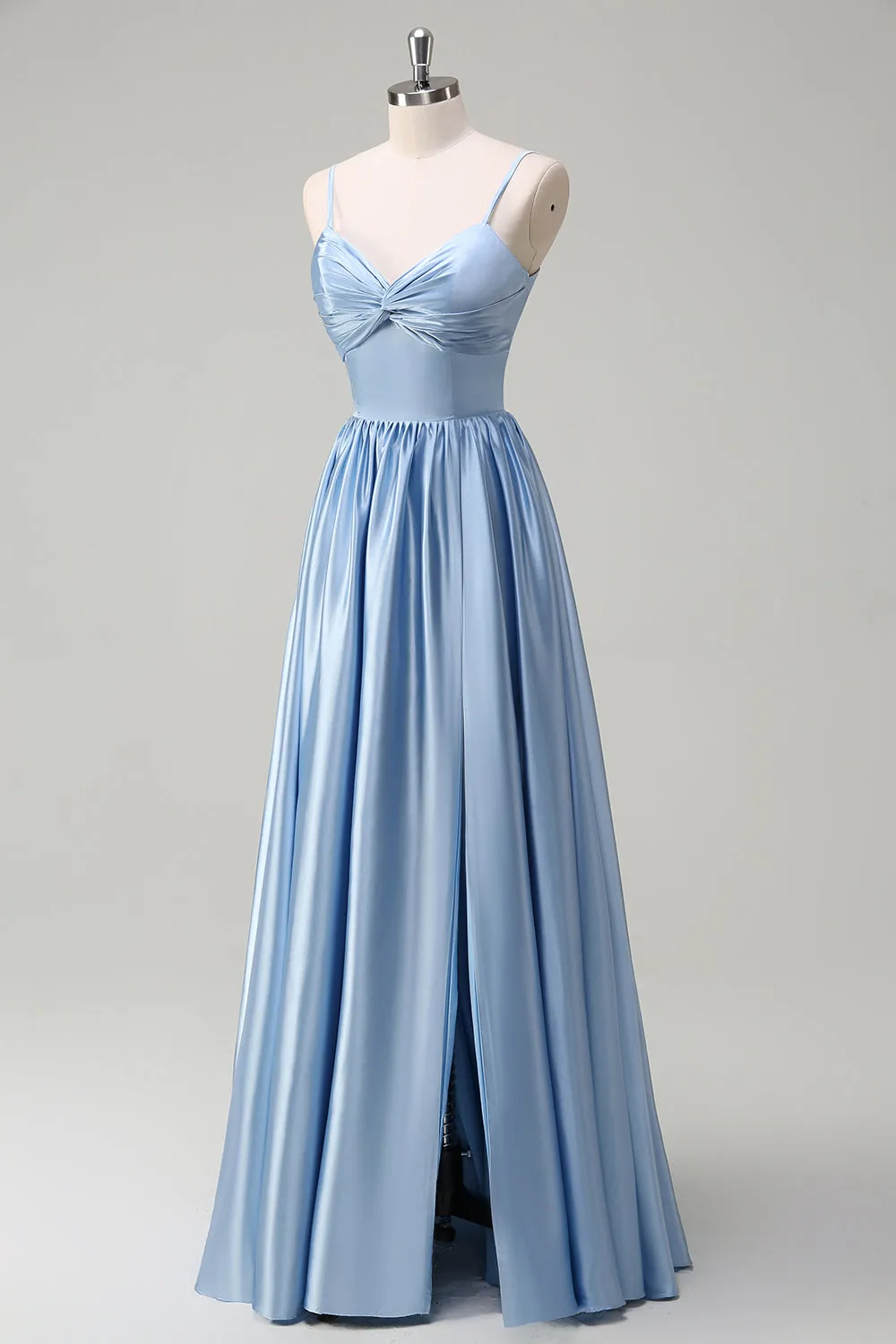 Sky Blue Spaghetti Straps A-Line Long Bridesmaid Dress sold by Zapaka product image thumbnail 4