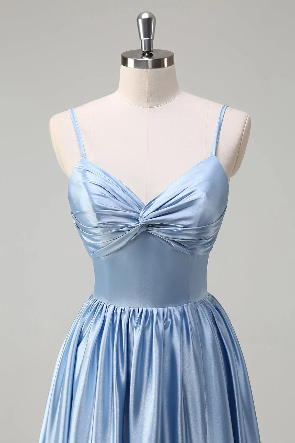 Sky Blue Spaghetti Straps A-Line Long Bridesmaid Dress sold by Zapaka product image thumbnail 5