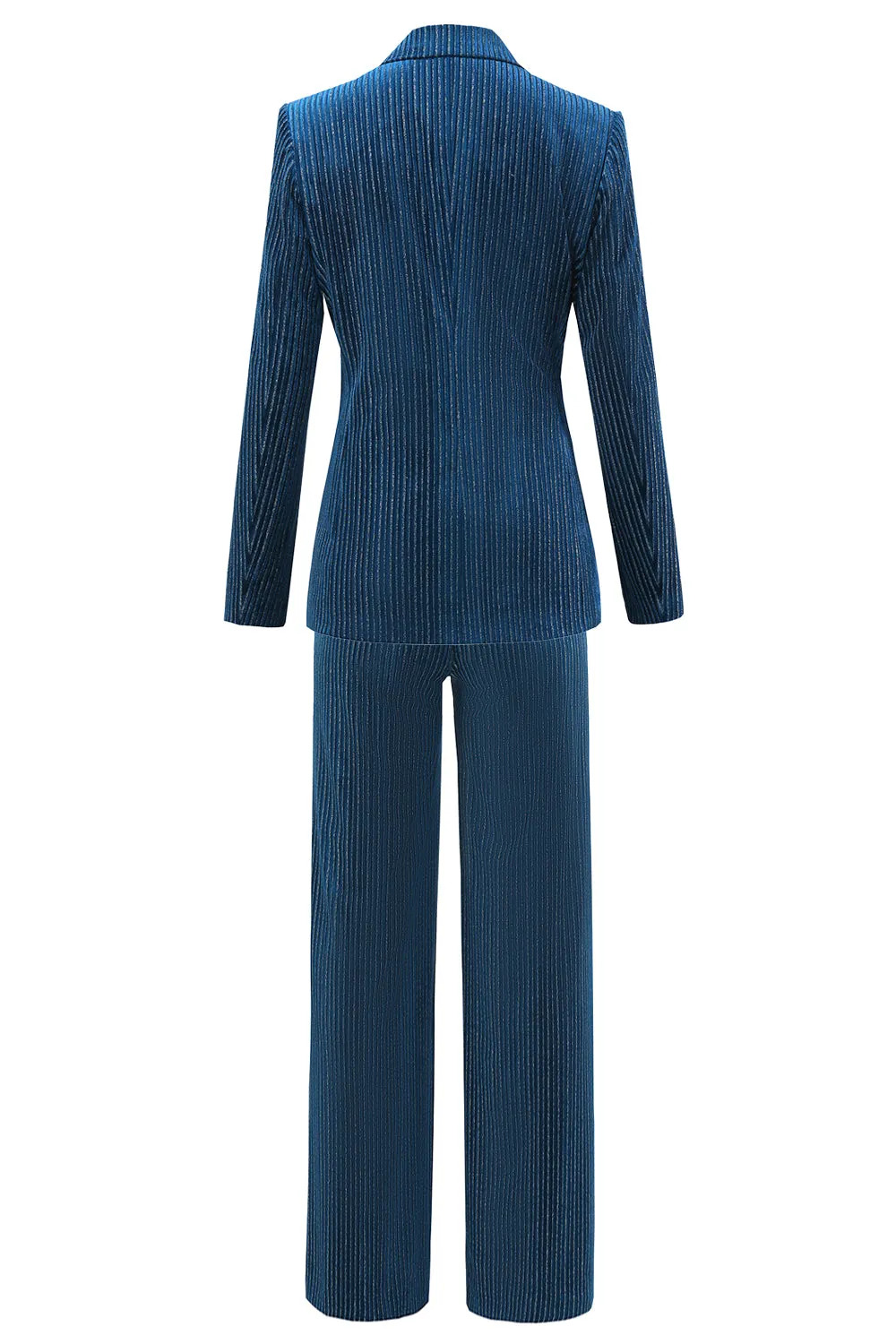 Peacock Blue Stripes Notched Lapel 2 Pieces Women's Suits with Belt sold by Zapaka product image thumbnail 2