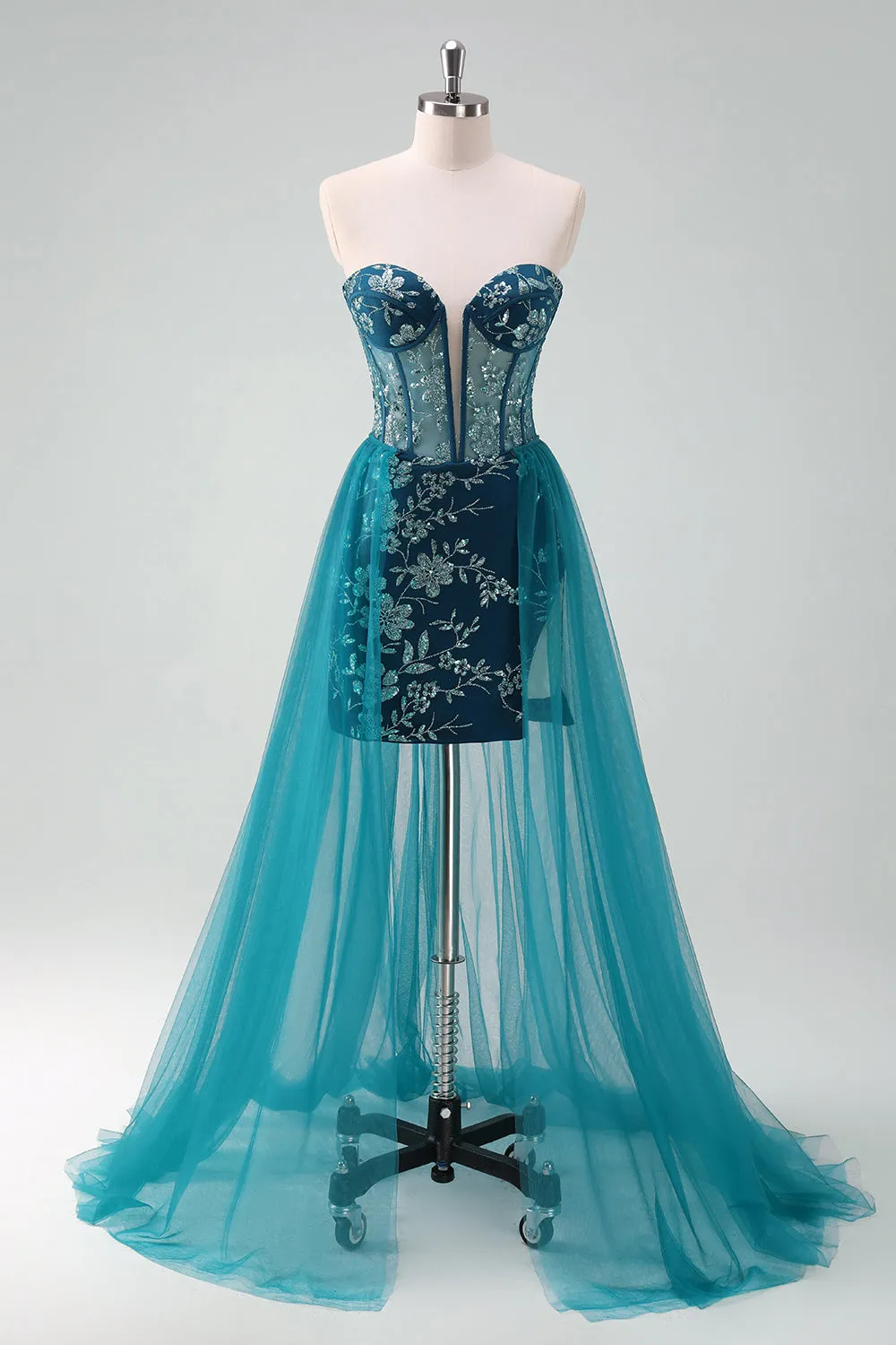 Dark Green Corset Strapless Detachable Homecoming Dress sold by Zapaka