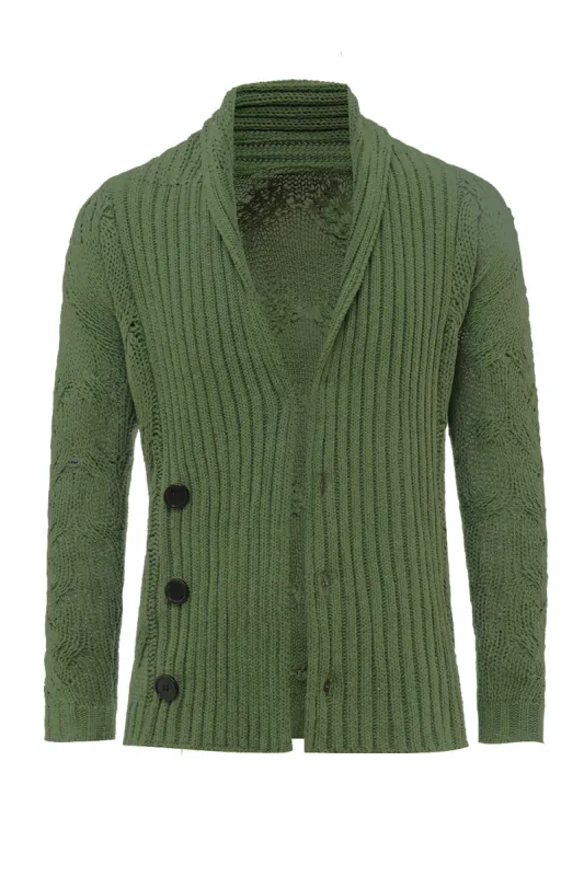 Green Shawl Collar Long Sleeves Men's Cardigan Sweater sold by Zapaka