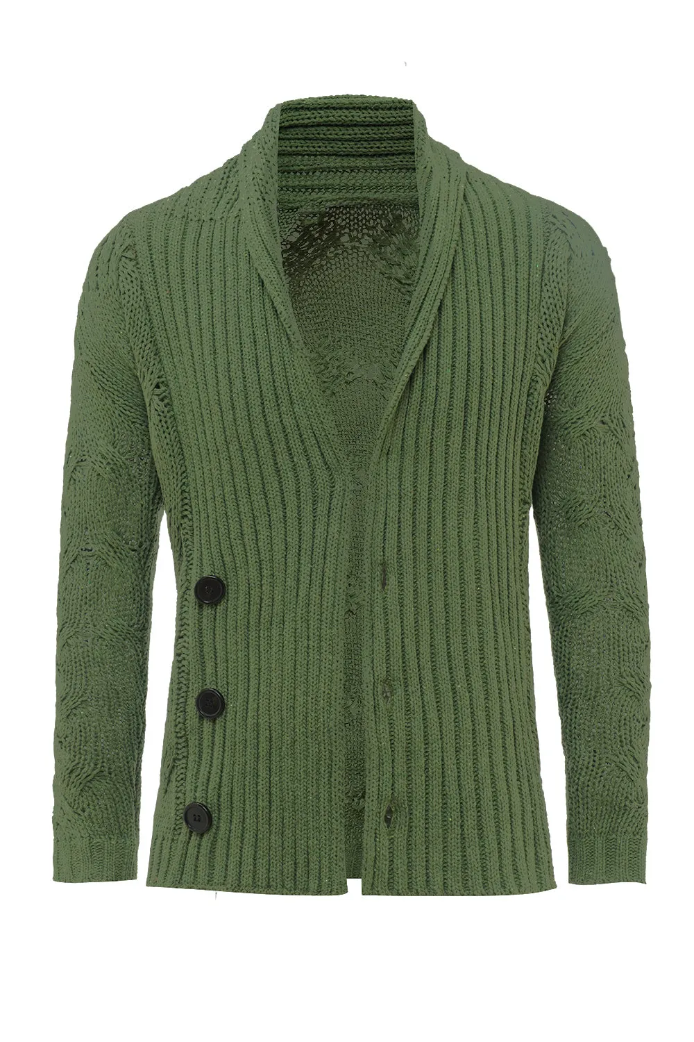 Green Shawl Collar Long Sleeves Men's Cardigan Sweater sold by Zapaka