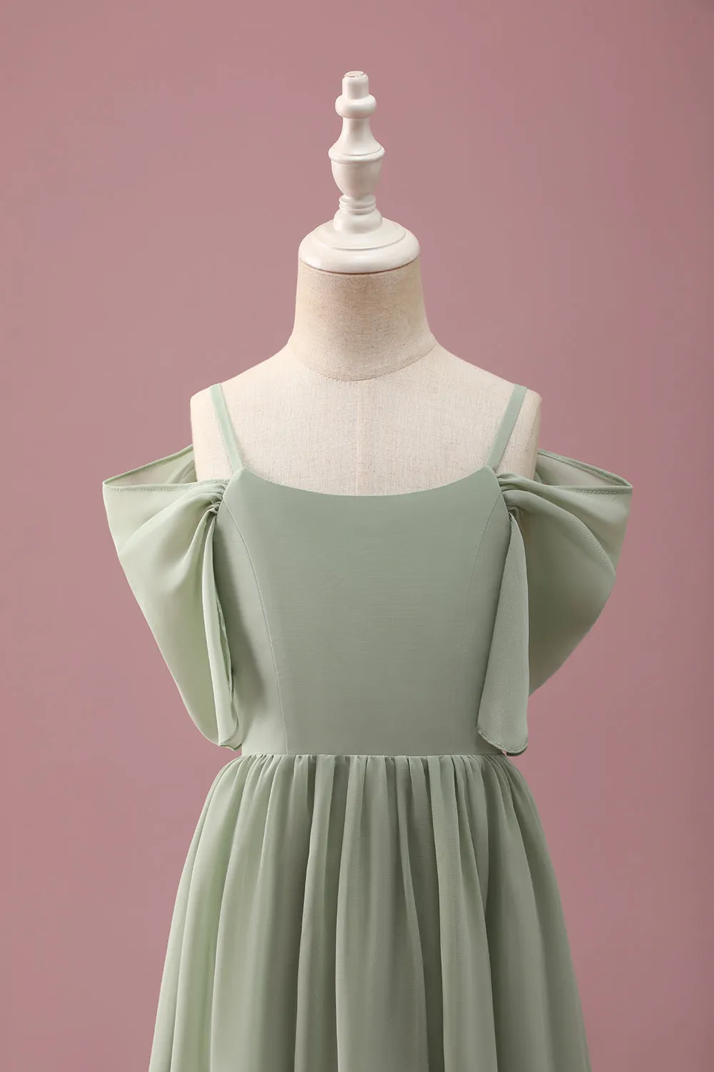 Sage A Line Spaghetti Straps Chiffon Ruched Junior Bridesmaid Dress sold by Zapaka product image thumbnail 4