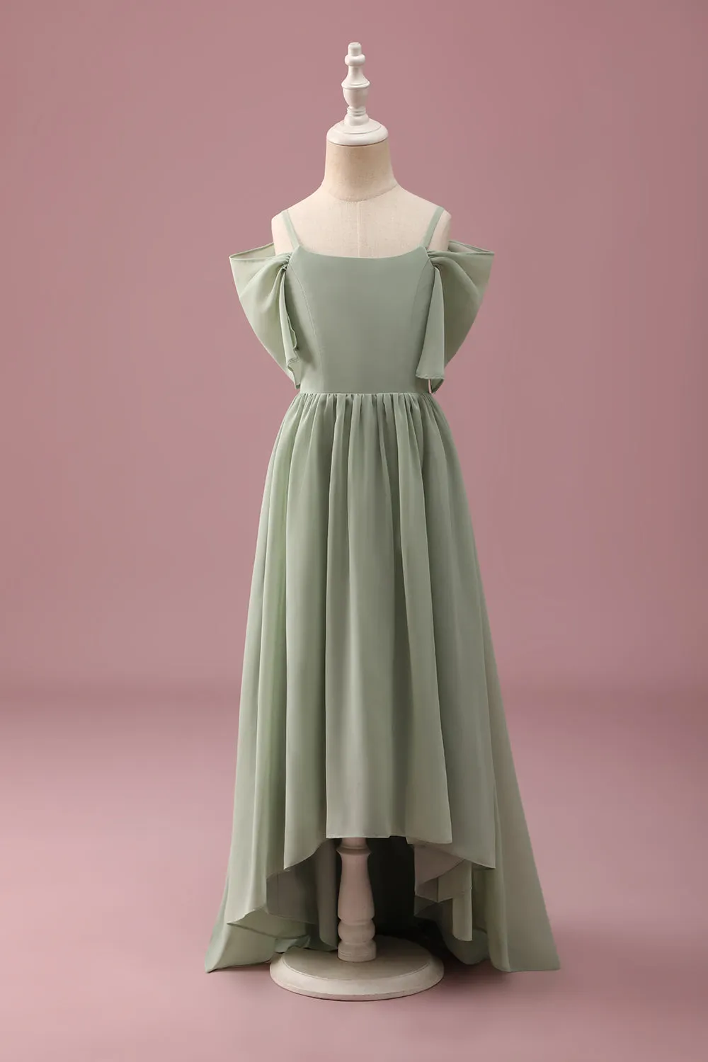 Sage A Line Spaghetti Straps Chiffon Ruched Junior Bridesmaid Dress sold by Zapaka