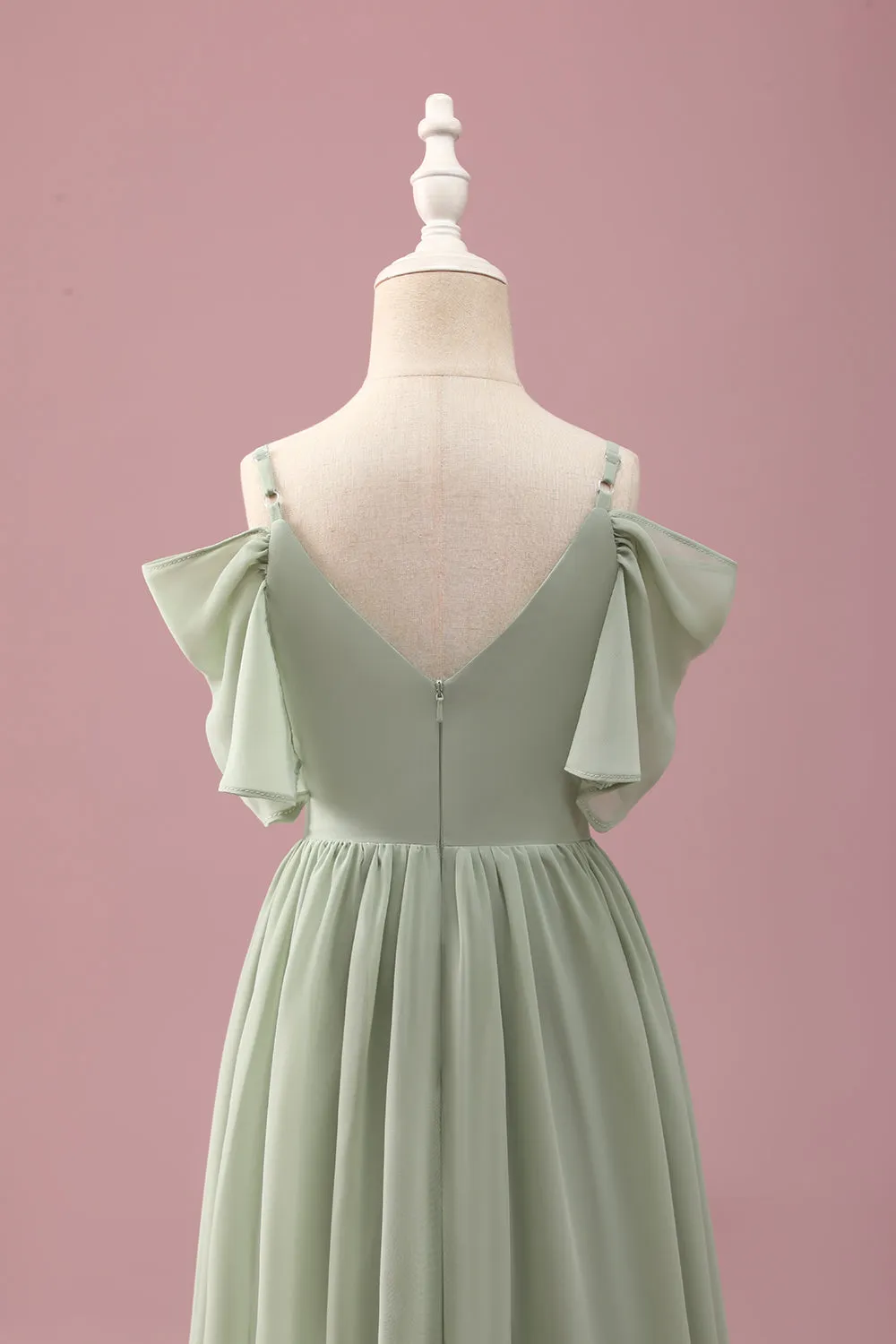 Sage A Line Spaghetti Straps Chiffon Ruched Junior Bridesmaid Dress sold by Zapaka product image thumbnail 5