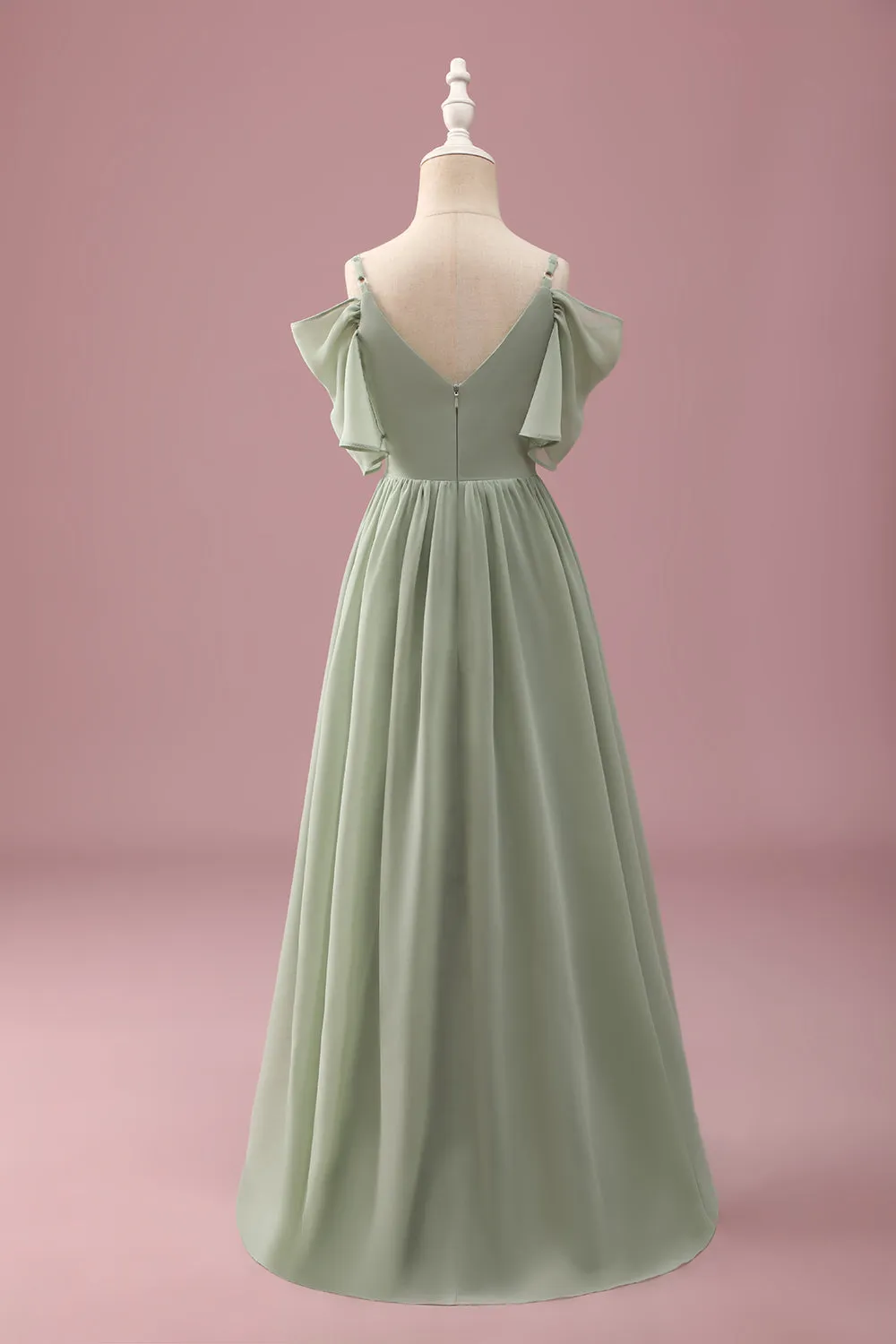 Sage A Line Spaghetti Straps Chiffon Ruched Junior Bridesmaid Dress sold by Zapaka product image thumbnail 2