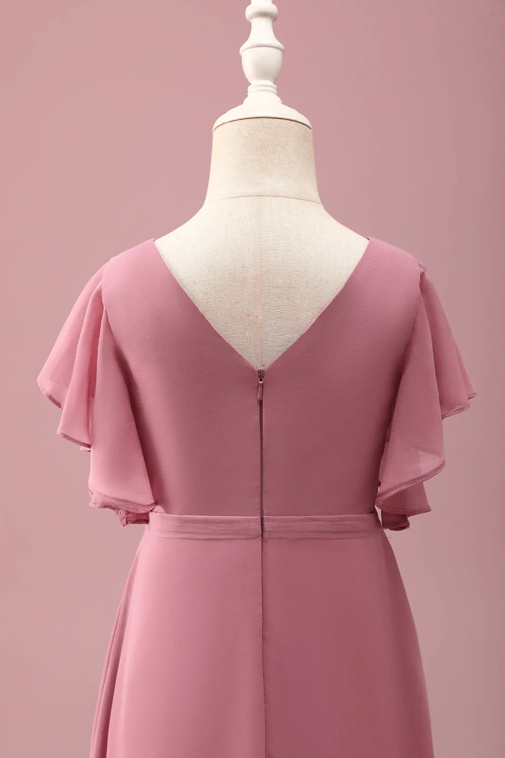 Desert Rose Chiffon Batwing Sleeves A Line Ruffled Junior Bridesmaid Dress sold by Zapaka product image thumbnail 5