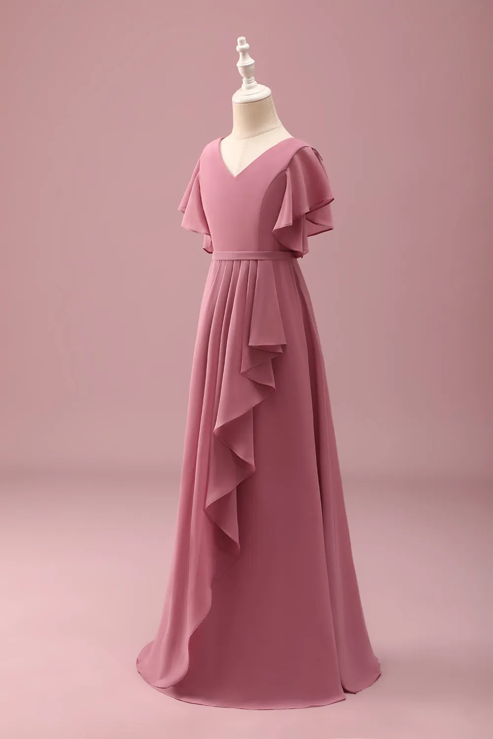 Desert Rose Chiffon Batwing Sleeves A Line Ruffled Junior Bridesmaid Dress sold by Zapaka product image thumbnail 3