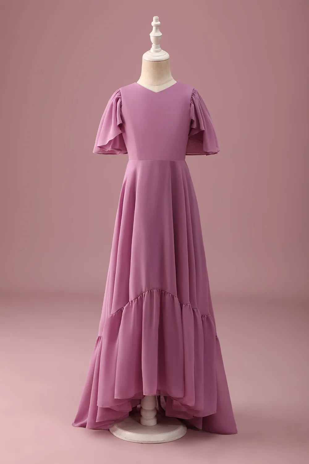 Vintage Mauve A Line Ruched Chiffon Junior Bridesmaid Dress With Short Sleeves sold by Zapaka