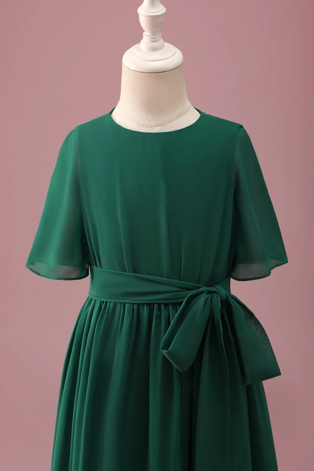 Dark Green A-Line Round Neck Chiffon High Low Junior Bridesmaid Dress sold by Zapaka product image thumbnail 3